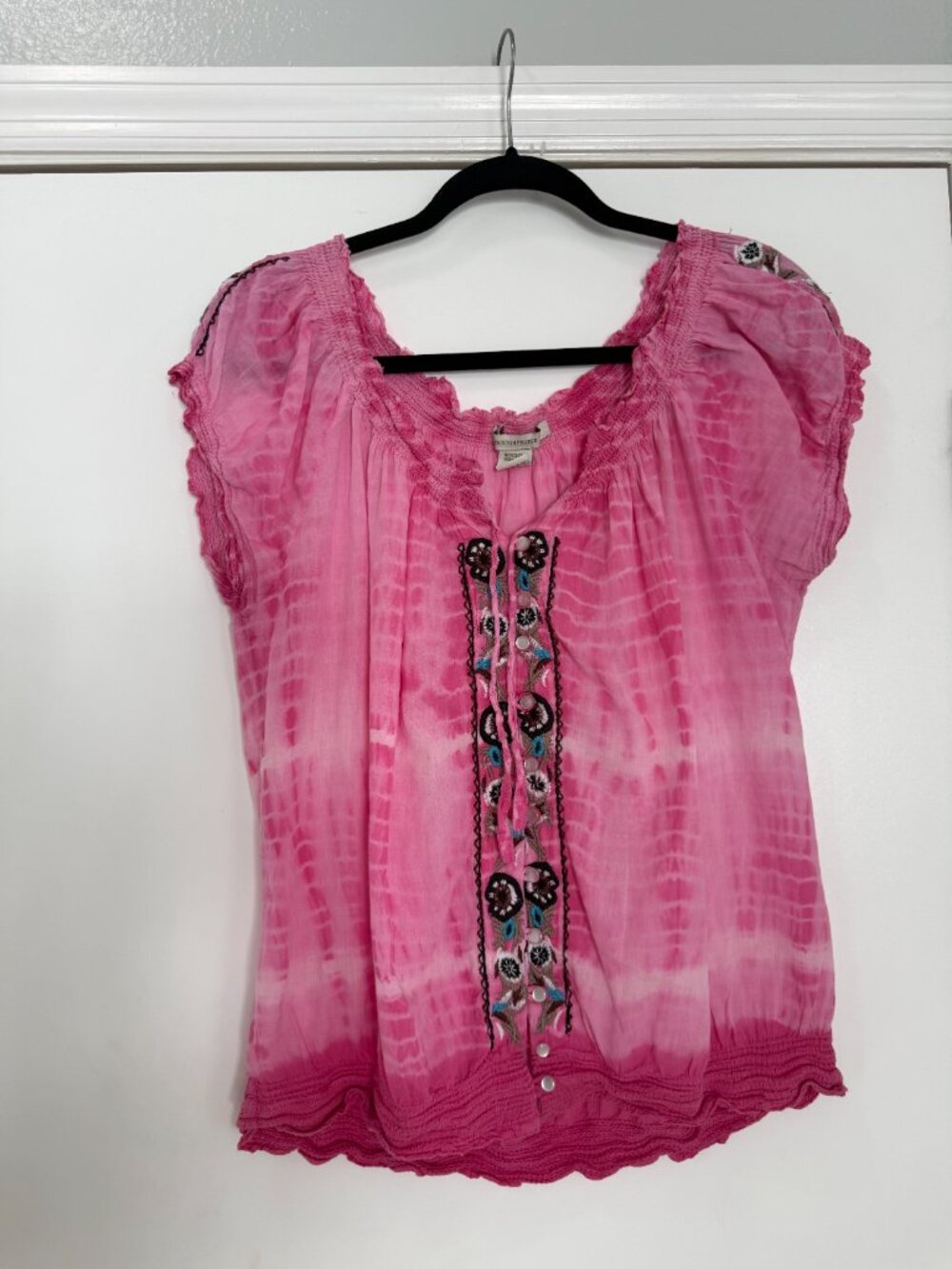 Boston Proper Pink Tie-Dye Peasant Blouse - Large - Picture 6 of 6